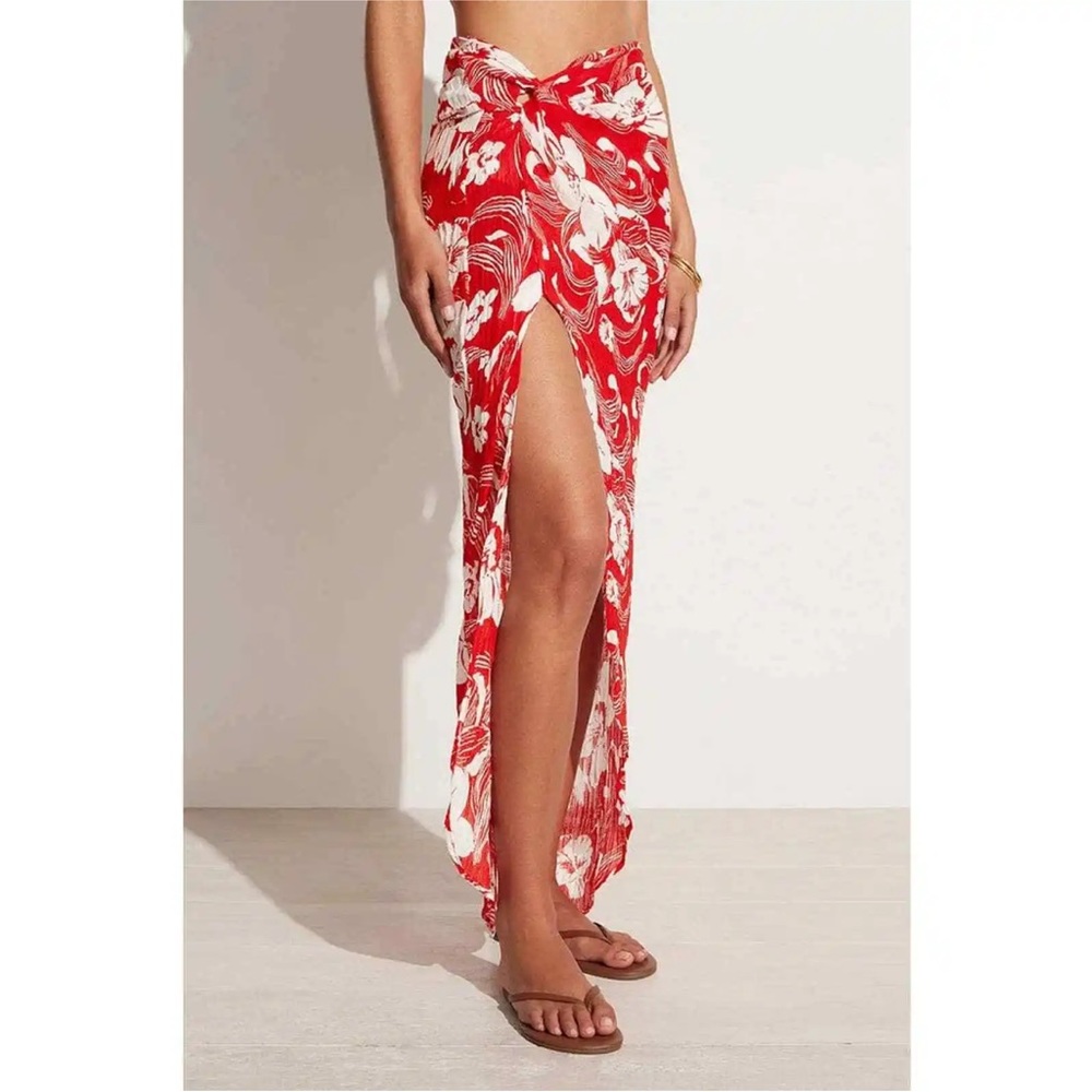 Faithfull the Brand Red and White Floral Sarong Coverup